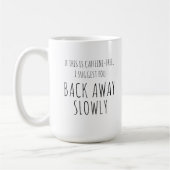 コーヒーのユーモア、「ゆっくり遠くに戻る」皮肉 コーヒーマグカップ (左)