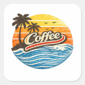 コーヒーのレトロサンセットデザイン スクエアシール (正面)