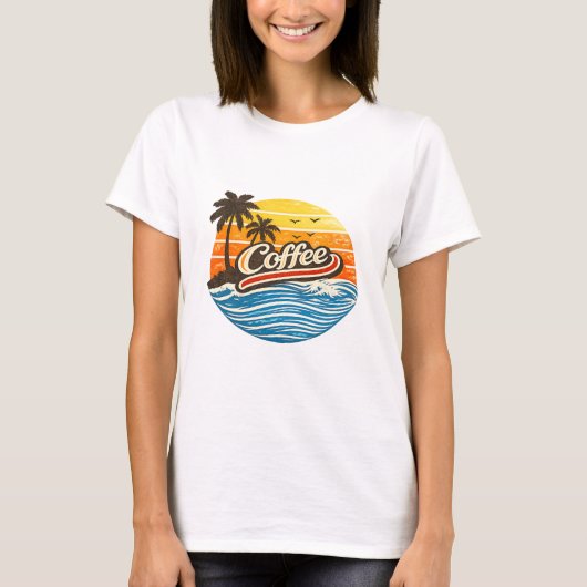コーヒーのレトロサンセットデザイン Tシャツ (正面)