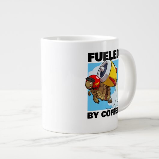 コーヒーの亀の漫画おもしろいに飛んでいる煽られる ジャンボコーヒーマグカップ (正面右)