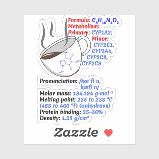 コーヒーの公式と構造 – カフェイン化学 シール (シート)