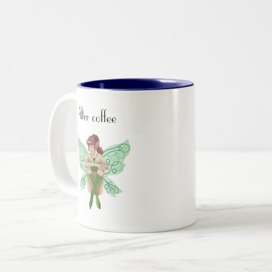コーヒーの前と後に可愛いマグドラゴンと妖精 ツートーンマグカップ (正面左)