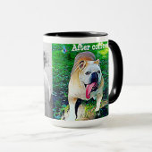 コーヒーの前に、コーヒーの後、眠い犬とパーキー犬 マグカップ (正面右)