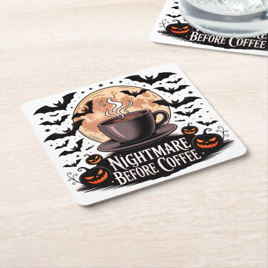 コーヒーの前の悪夢 ハロウィン スクエアペーパーコースター (アングル)