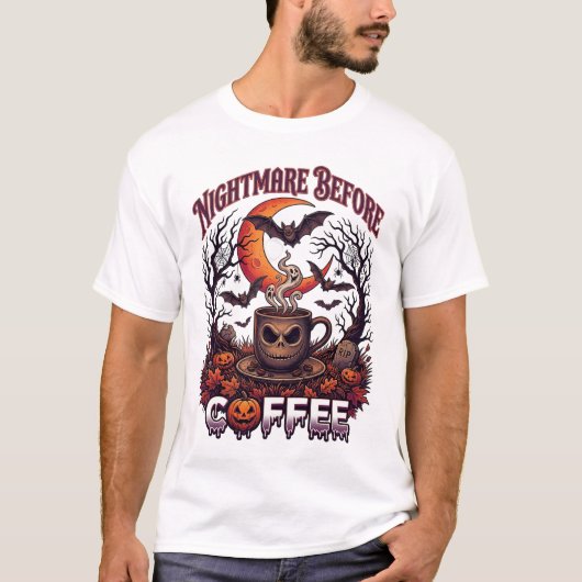 コーヒーの前の悪夢 ハロウィン ドクロ マグカップ 幽霊 Tシャツ (正面)