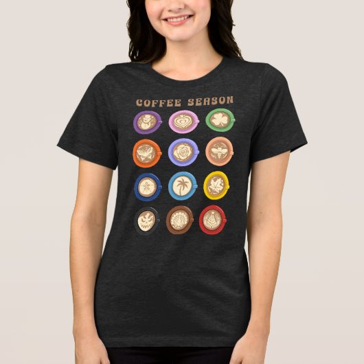 コーヒーの季節、月替わりのラテアート トライブレンドTシャツ (正面)
