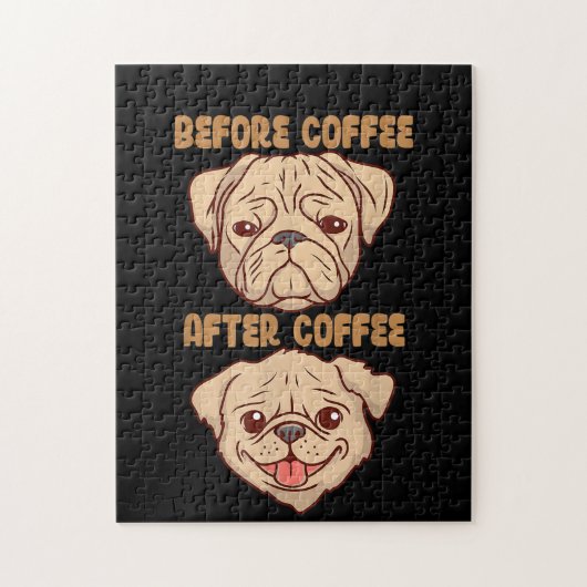 コーヒーの後おもしろいろの犬のかわいいパグムード ジグソーパズル (縦)