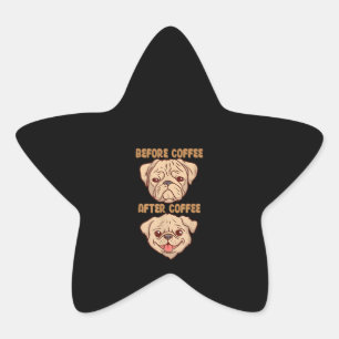 コーヒーの後おもしろいろの犬のかわいいパグムード 星シール
