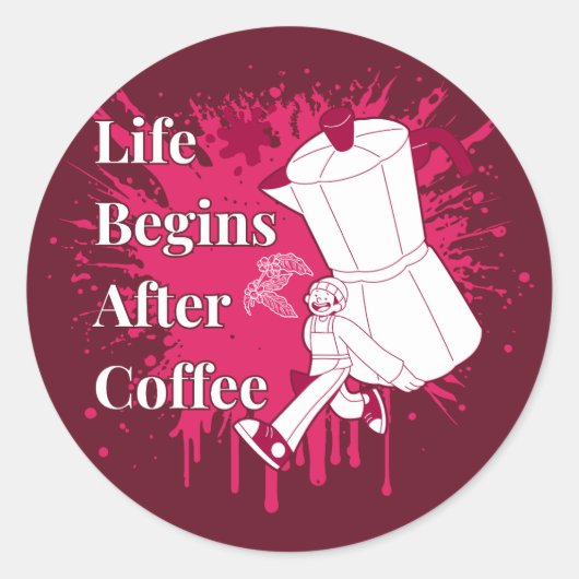 コーヒーの後の人生はじまる モカポットアート ラウンドシール (正面)