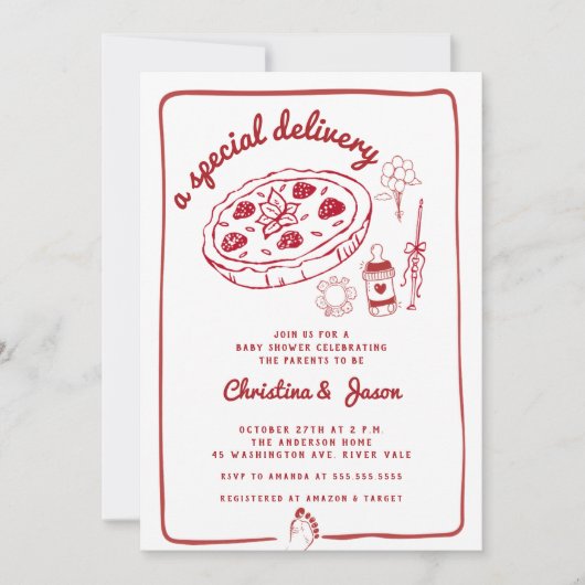 コーヒーの手描きドードゥードゥーの赤ちゃんシャワーを醸造 招待状 (正面)