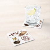 コーヒーの日クール素朴な茶色のエスプレッソホワイト スクエアペーパーコースター (インサイチュ)