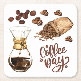 コーヒーの日クール素朴な茶色のエスプレッソホワイト スクエアペーパーコースター