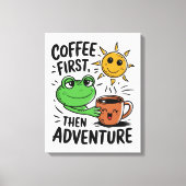 コーヒーの最初の冒険 – かわいいカエルの朝 キャンバスプリント (正面)