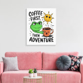 コーヒーの最初の冒険 – かわいいカエルの朝 キャンバスプリント (インサイチュ (リビング))