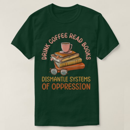 コーヒーの本読を飲みながらoppreのシステムを解体 tシャツ (デザイン正面)
