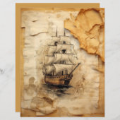 コーヒーの汚れたコラージュ帆船 (正面/裏面)