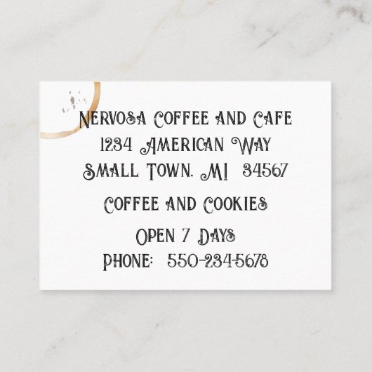 コーヒーの汚れと豆のコンテンポラリー名刺 名刺 (裏面)
