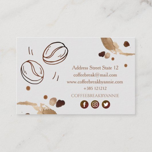 コーヒーの汚れと豆 名刺 (裏面)