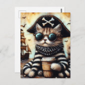 コーヒーの火かき棒で愛らしい海賊猫 ポストカード (正面/裏面)