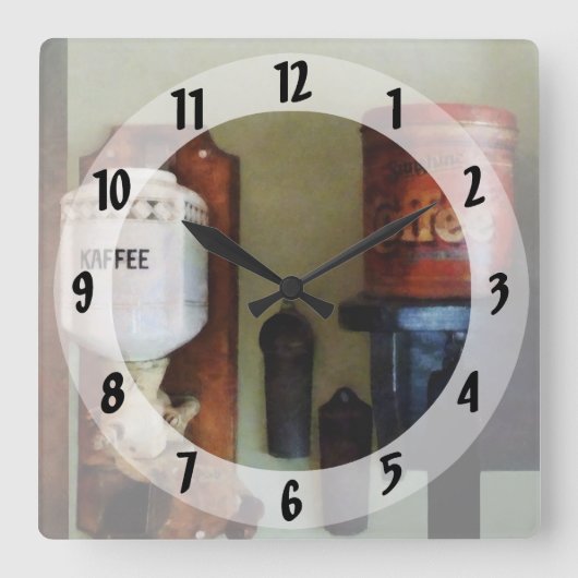 コーヒーの缶およびコーヒー豆挽器 スクエア壁時計 (正面)