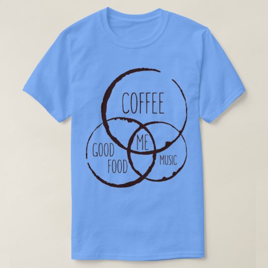 コーヒーの良い食べ物のアンプ音楽 Tシャツ (デザイン正面)