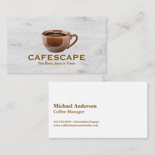 コーヒーの茶色のセラミックマグカップ ロイヤリティカード (正面/裏面)