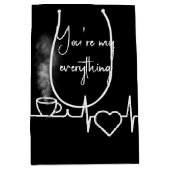 コーヒーの蒸しカップとハートビートパターン ミディアムペーパーバッグ (正面)