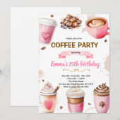 コーヒーの誕生日ガールテーマの招待状 招待状 (正面/裏面)