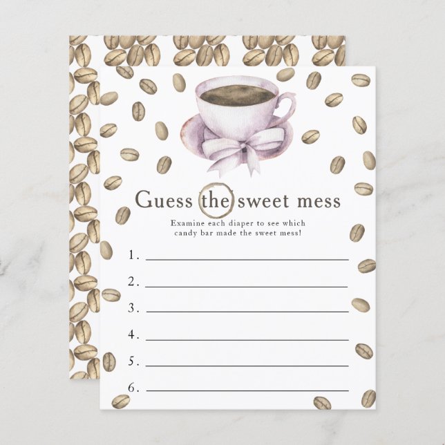 コーヒーの赤ちゃんシャワーを弓コーヒーの甘い混乱ゲームを推測する (正面/裏面)