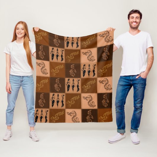 コーヒーの香り。パッチワーク。 フリースブランケット (インサイチュ)