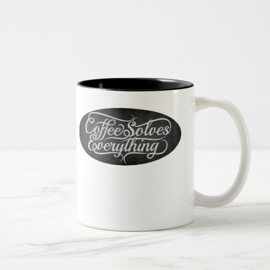 コーヒーはすべてをコップ解決します ツートーンマグカップ (右)