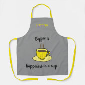 コーヒーはカップの中の幸福で、黄色パーソナライズされた。 エプロン (正面)