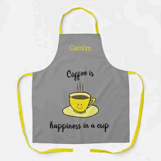 コーヒーはカップの中の幸福で、黄色パーソナライズされた。 エプロン (正面)