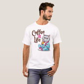 コーヒーはグズグズしている猫シャツの人生 Tシャツ (正面フル)