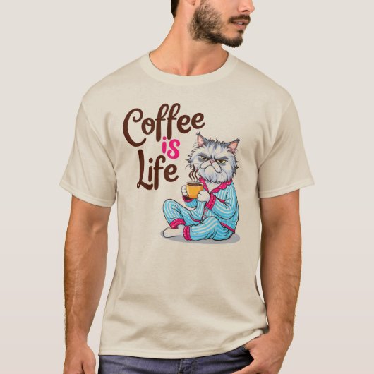 コーヒーはグズグズしている猫シャツの人生 Tシャツ (正面)