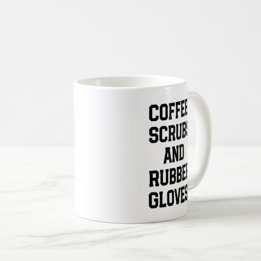 コーヒーはゴム製手袋のナースの医者ごしごし洗い、 コーヒーマグカップ (正面右)