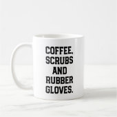 コーヒーはゴム製手袋のナースの医者ごしごし洗い、 コーヒーマグカップ (左)