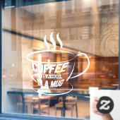 コーヒーはマグカップのコーヒーショップのビジネスで抱きしめている ウィンドウサイン (カフェ窓)