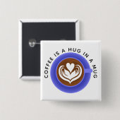 コーヒーはマグカップ、青でハグ 缶バッジ (正面&裏面)