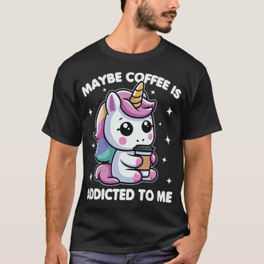 コーヒーはユニコーンに溺れてるおもしろい Tシャツ (正面)