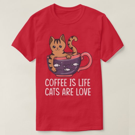 コーヒーはライフキャッツ愛猫ドリンカー飲パパ Tシャツ (デザイン正面)