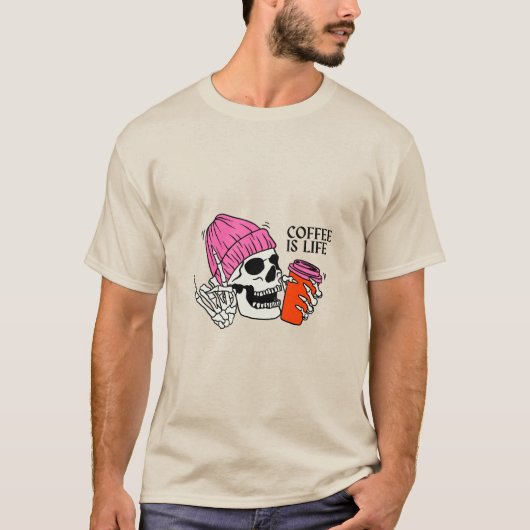 コーヒーはライフスケルトンコーヒー愛好家Tシャツ Tシャツ (正面)