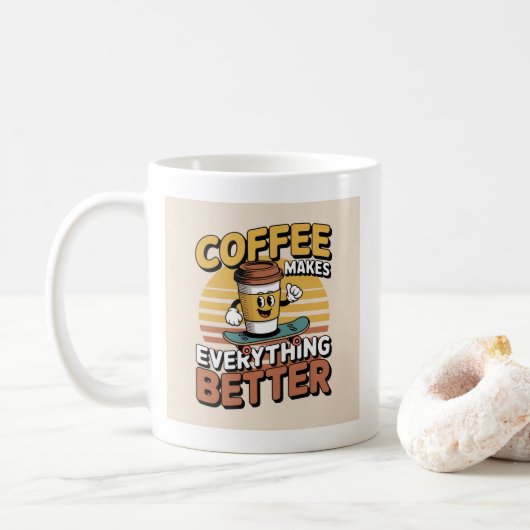 コーヒーは全てを良くする コーヒーマグカップ (ドーナツ)