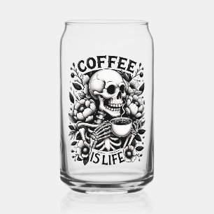 「コーヒーは命だ」白黒スケルトン ガラス缶