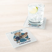 コーヒーは常に私の心のギターフクロウの漫画に載っている ガラスコースター (アングル)