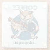 コーヒーは常に私の心のギターフクロウの漫画に載っている ガラスコースター (裏面)