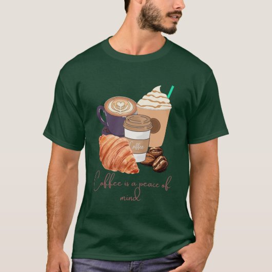 コーヒーは心の平穏 – 落ち着きと温かみのあるデザイン Tシャツ (正面)