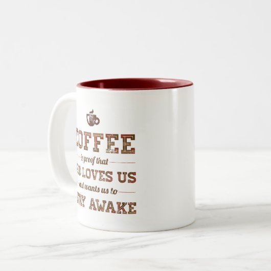 コーヒーは神が私達を愛すること証拠です ツートーンマグカップ (正面左)