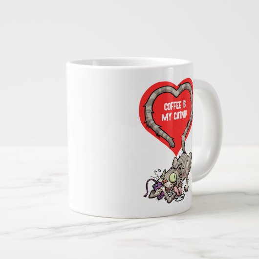 コーヒーは私のキャットニップのおもしろい取りつかれた猫漫画だ ジャンボコーヒーマグカップ (正面右)