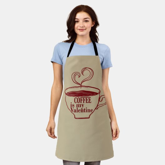コーヒーは私のバレンタインおもしろい エプロン (着用した状態)